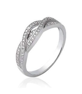 Bague zirconium argent massif anneau entrelacs et vagues incrustée de zirconium blanc
