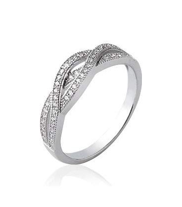 Bague zirconium argent massif anneau entrelacs et vagues incrustée de zirconium blanc -1