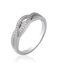 Bague zirconium argent massif anneau entrelacs et vagues incrustée de zirconium blanc