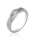 Bague zirconium argent massif anneau entrelacs et vagues incrustée de zirconium blanc 