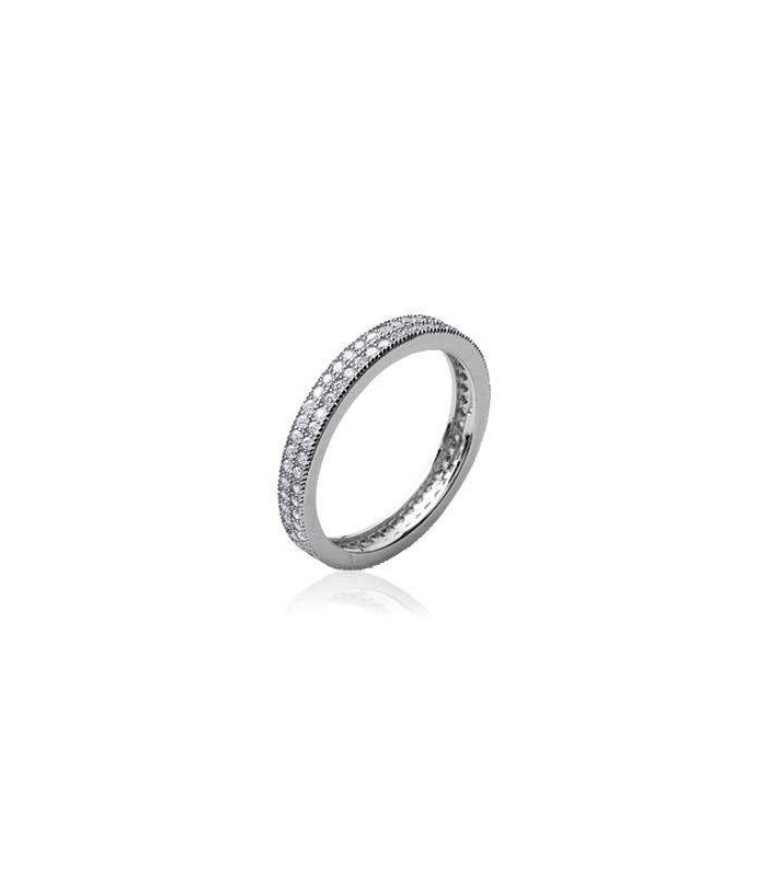 Bague En Argent Massif Avec Zirconiums – Taille 54, Style Pavé Brillant