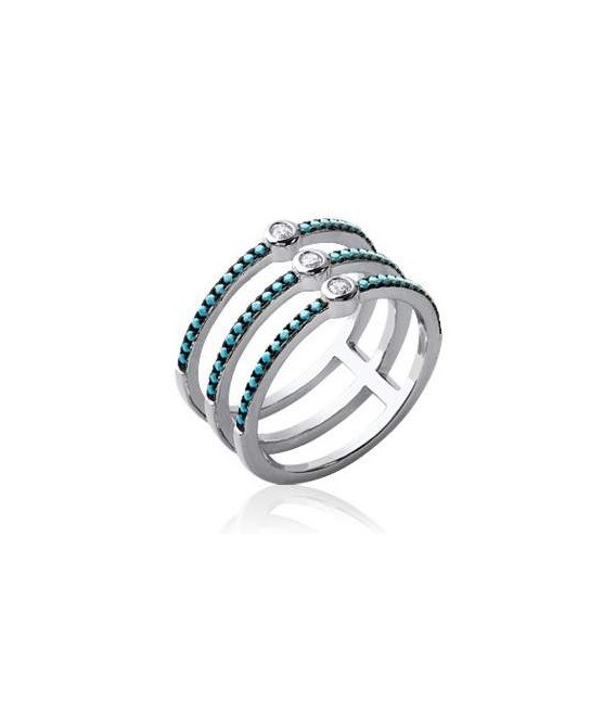 Bague trois anneaux argent massif zirconium et pierres vertes jade-1