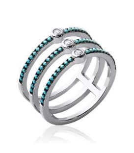 Bague trois anneaux argent massif zirconium et pierres vertes jade-1