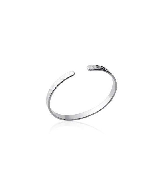 Beau bracelet jonc argent massif martelé rigide ouvert -1