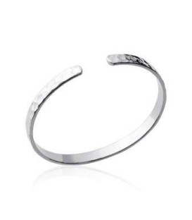 Beau bracelet jonc argent massif martelé rigide ouvert