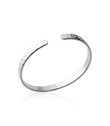 Beau bracelet jonc argent massif martelé rigide ouvert -1