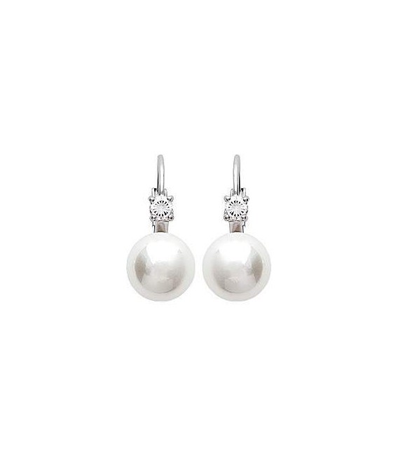 Boucles d'oreilles argent massif perle de Majorque et zirconium-1