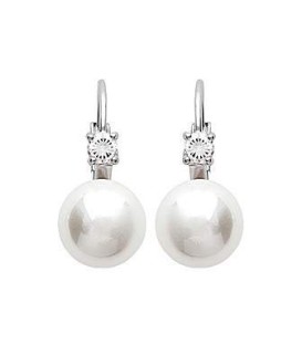 Boucles d'oreilles argent massif perle de Majorque et zirconium