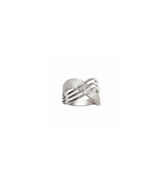 Grosse bague argent massif large anneau croisé pavage de zirconium-1