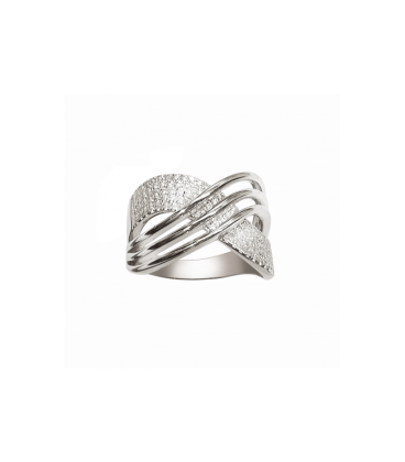 Grosse bague argent massif large anneau croisé pavage de zirconium-1