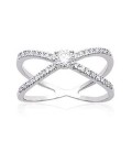 Bague argent deux anneaux entrecroisés en demi jonc zirconium