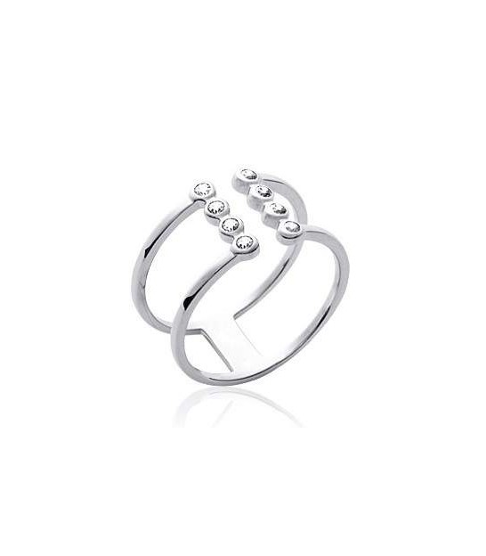 Bague En Argent Massif Avec Zirconiums Blancs Et Noirs – Taille 60, Occasion