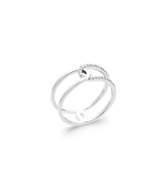 Bague argent massif bel effet entrelacs d'anneaux zirconium blanc-1