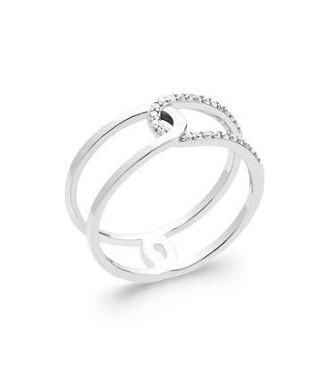 Bague argent massif bel effet entrelacs d'anneaux zirconium blanc-1