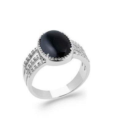 Belle bague argent massif de zirconium agate noire griffée-1