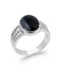 Belle bague argent massif de zirconium agate noire griffée