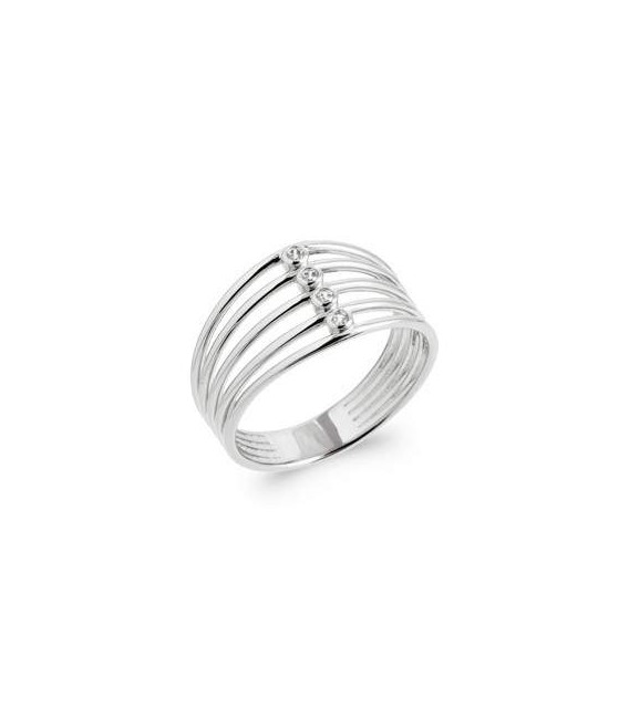 Bague argent massif cinq anneaux rehaussés de zirconium sertis-1