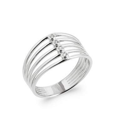 Bague argent massif cinq anneaux rehaussés de zirconium sertis-1