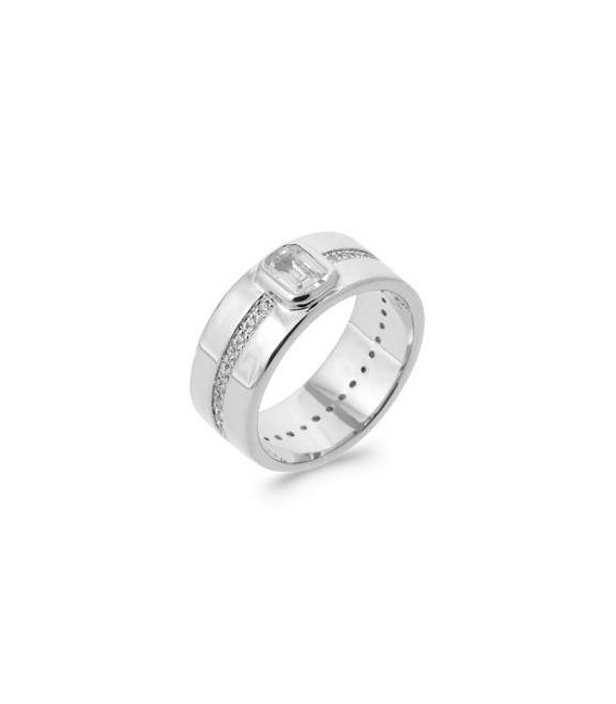 Grosse bague ronde argent massif zirconium rehaussé serti-1