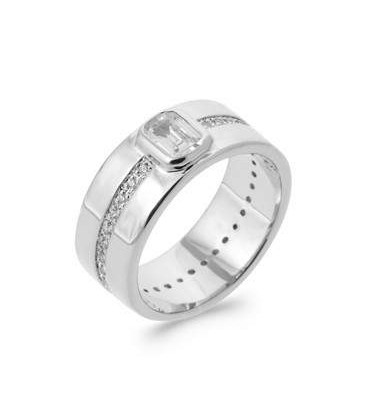 Grosse bague ronde argent massif zirconium rehaussé serti-1