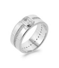 Grosse bague ronde argent massif zirconium rehaussé serti