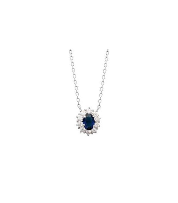 Collier chaine argent massif beau zirconium bleu saphir-1