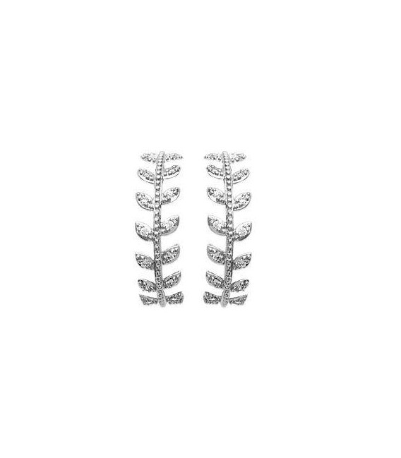 Boucles d'oreilles argent massif demi créole feuilles de zirconium blanc-1