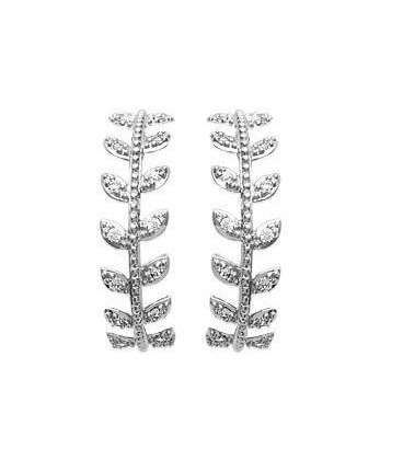 Boucles d'oreilles argent massif demi créole feuilles de zirconium blanc-1