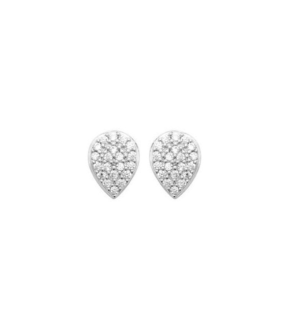 Boucles d'oreilles plates argent massif zirconium en poire-1