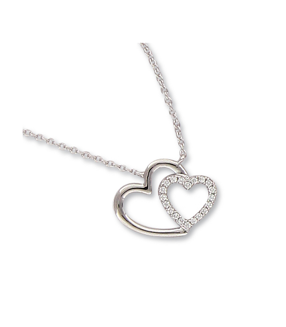 Collier chaine argent massif zirconium coeur dans coeur -1