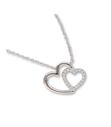 Collier chaine argent massif zirconium coeur dans coeur -1