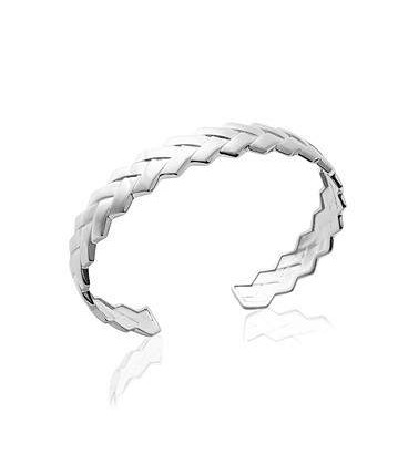 Bracelet rigide tressé ouvert argent -1