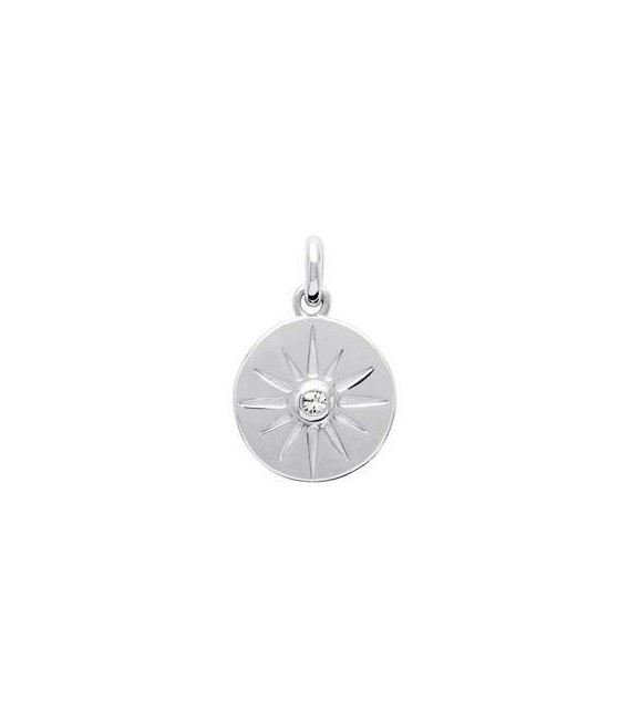 Beau pendentif rond argent massif soleil centre zirconium -1
