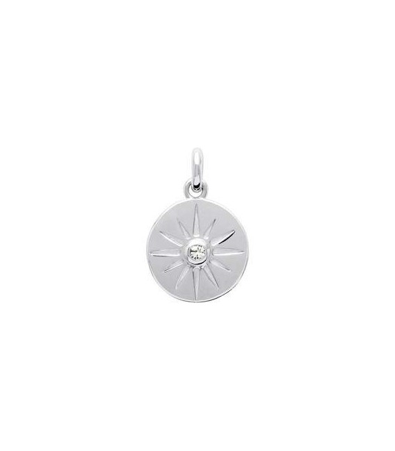 Beau pendentif rond argent massif soleil centre zirconium -1