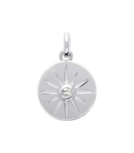 Beau pendentif rond argent massif soleil centre zirconium -1