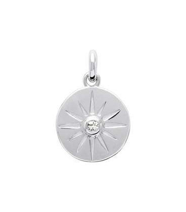 Beau pendentif rond argent massif soleil centre zirconium -1