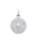 Beau pendentif rond argent massif soleil centre zirconium