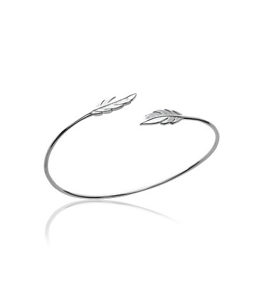 Bracelet argent ouvert feuilles