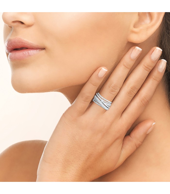 Grosse Bague En Argent Massif Avec Pavé De Zirconiums - Taille 52 - Occasion