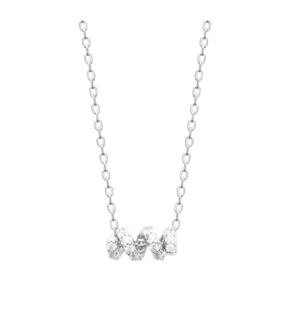 Beau collier chaine argent massif anneau de zirconium enroulé