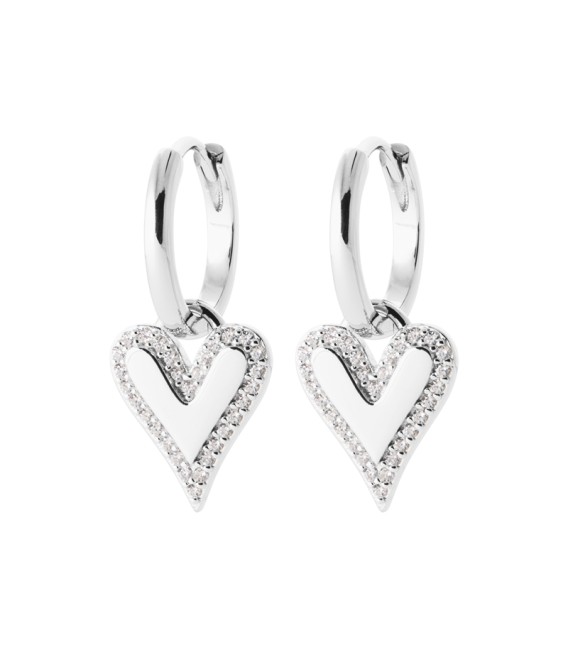 Boucles d'oreilles pendant coeur argent massif zirconium