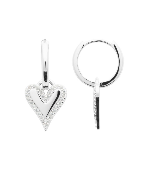 Boucles d'oreilles pendant coeur argent massif zirconium